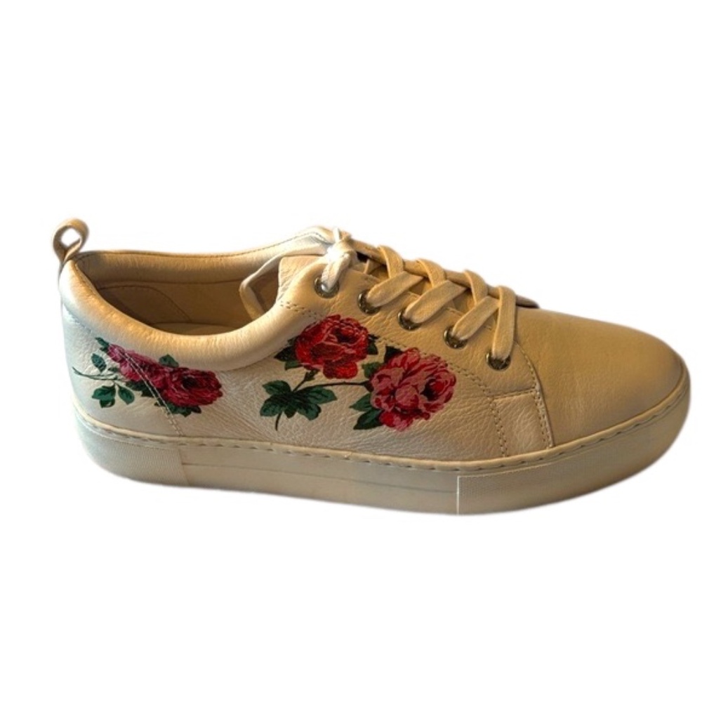 NWOT-J Slides Cream Sneakers with Red Floral Embroidery - Picture 4 of 14